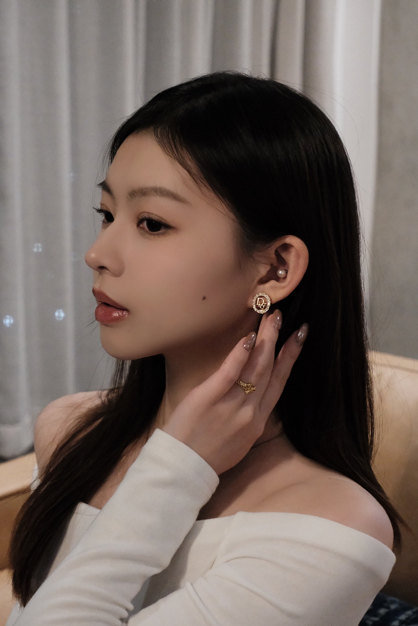 Dior Oval CD Crystal Stud Earrings – Gold Tone