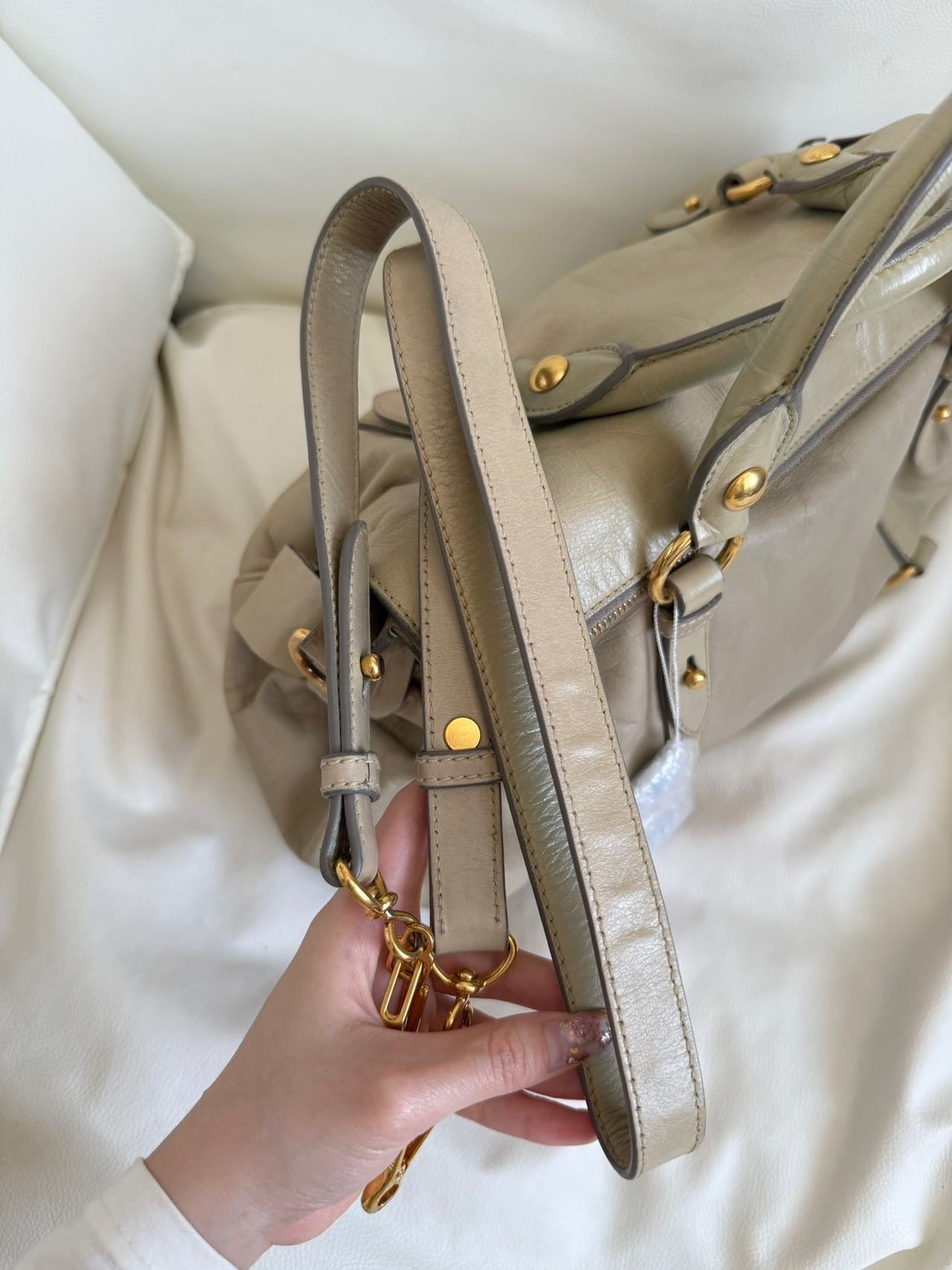 Miu Miu Vitello Lux Bow Satchel – Taupe Grey