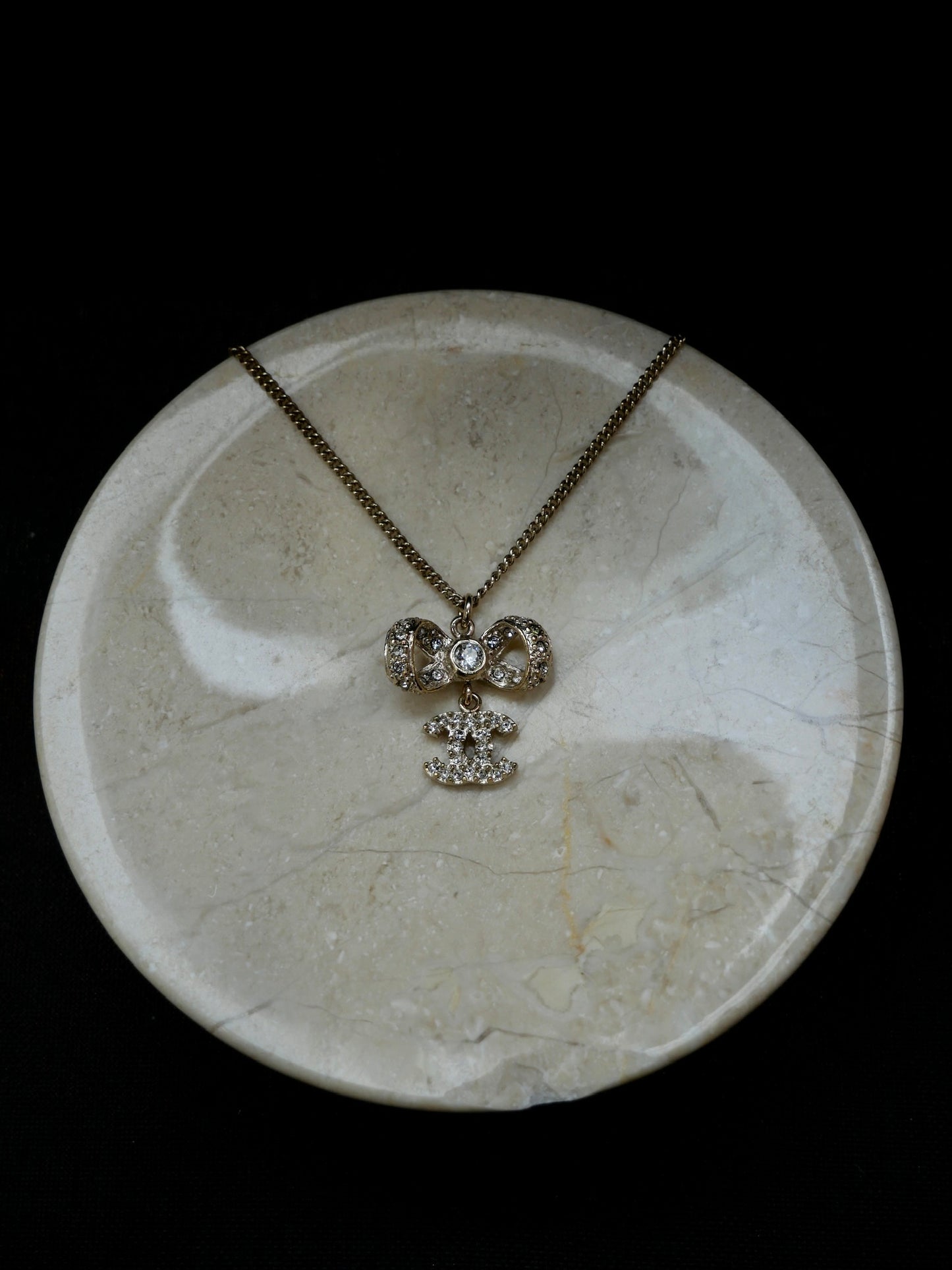 Chanel 2016 Crystal Bow CC Pendant Necklace