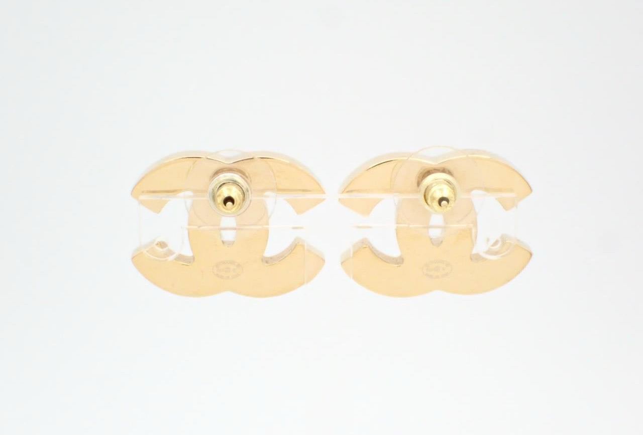 Chanel 2024 CC Logo Enamel Stud Earrings (Black & Gold)
