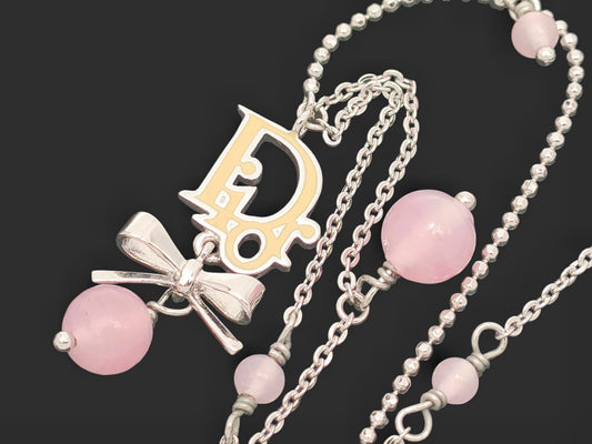 Dior Vintage Crystal CD Bow Pearl Drop Necklace