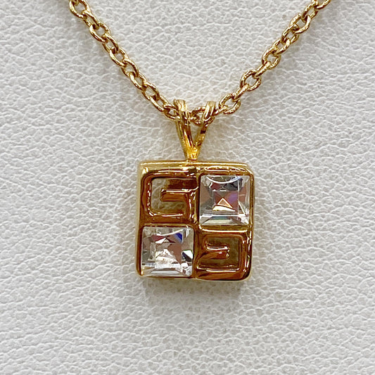 Givenchy Vintage Crystal Cube Pendant Necklace