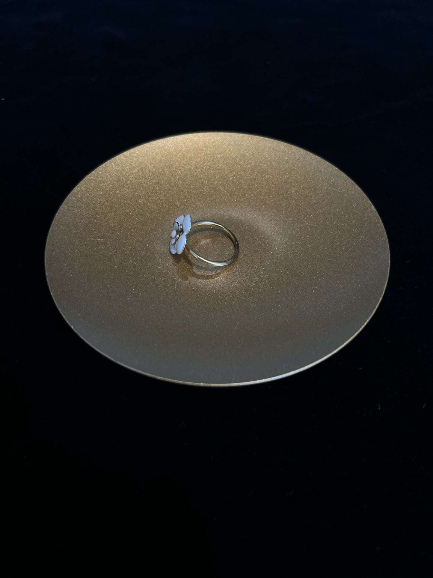 Vintage Chanel Cream Enamel Camellia Flower Ring