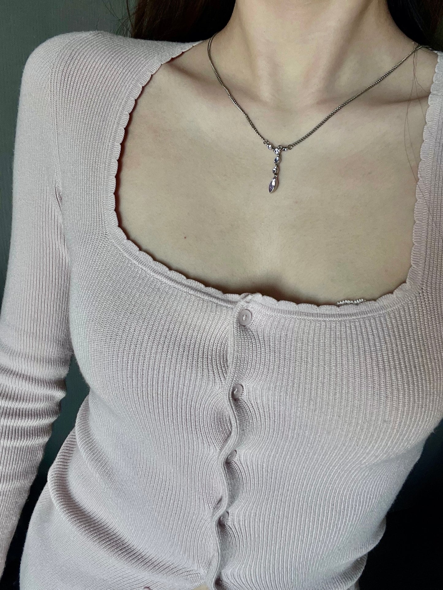 Vintage Givenchy Lavender Crystal Drop Necklace – Silver Tone