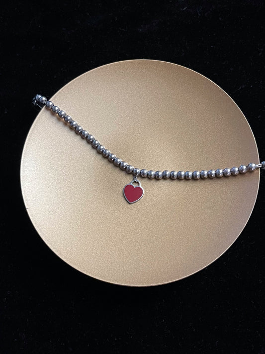 Tiffany & Co. Beaded Heart Charm Bracelet – Red Enamel