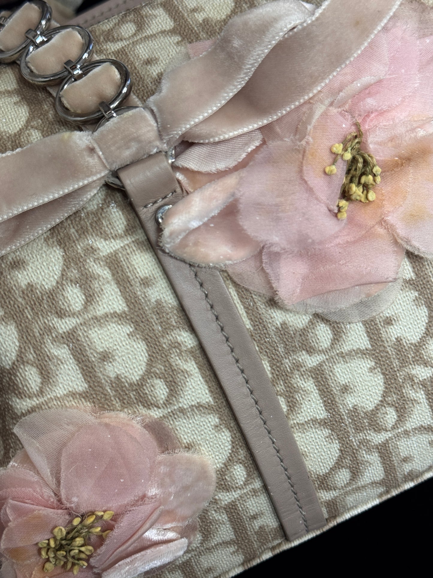 Dior Vintage Oblique Floral Embellished Shoulder Bag