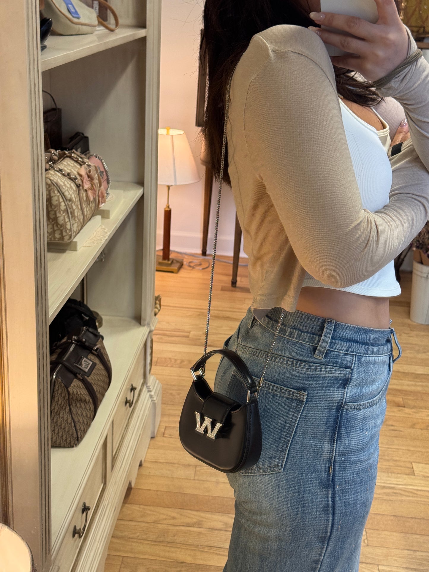 Alexander Wang Rhinestone W Mini Shoulder Bag – Black
