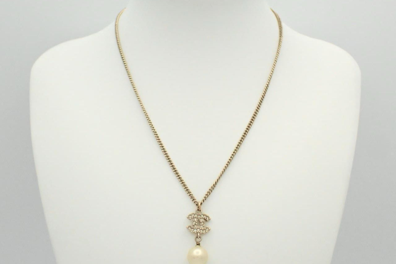 Chanel 2012 Crystal CC Pearl Drop Necklace
