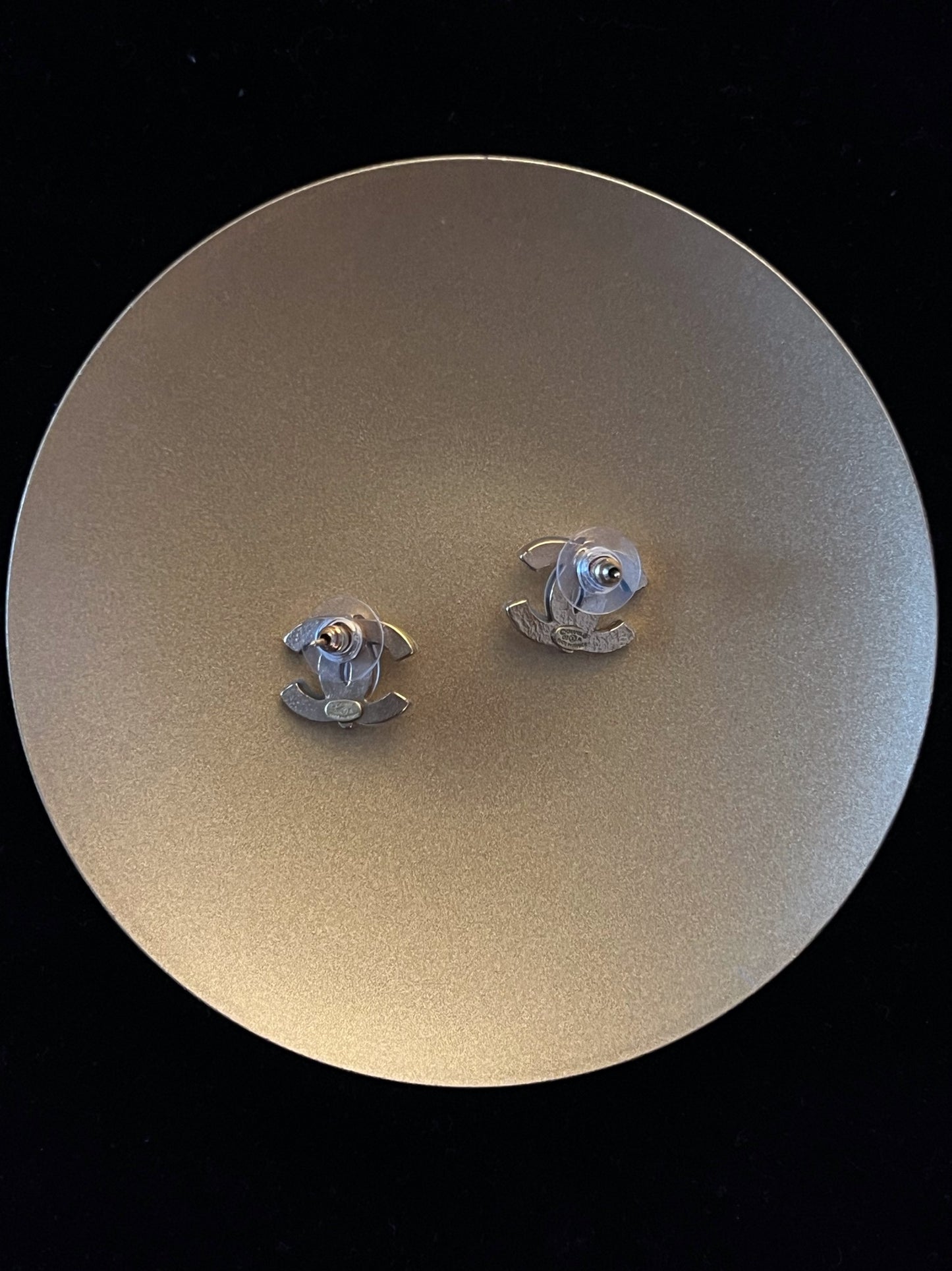 Chanel 2002 Transparent CC Plated Gold Stud Earrings