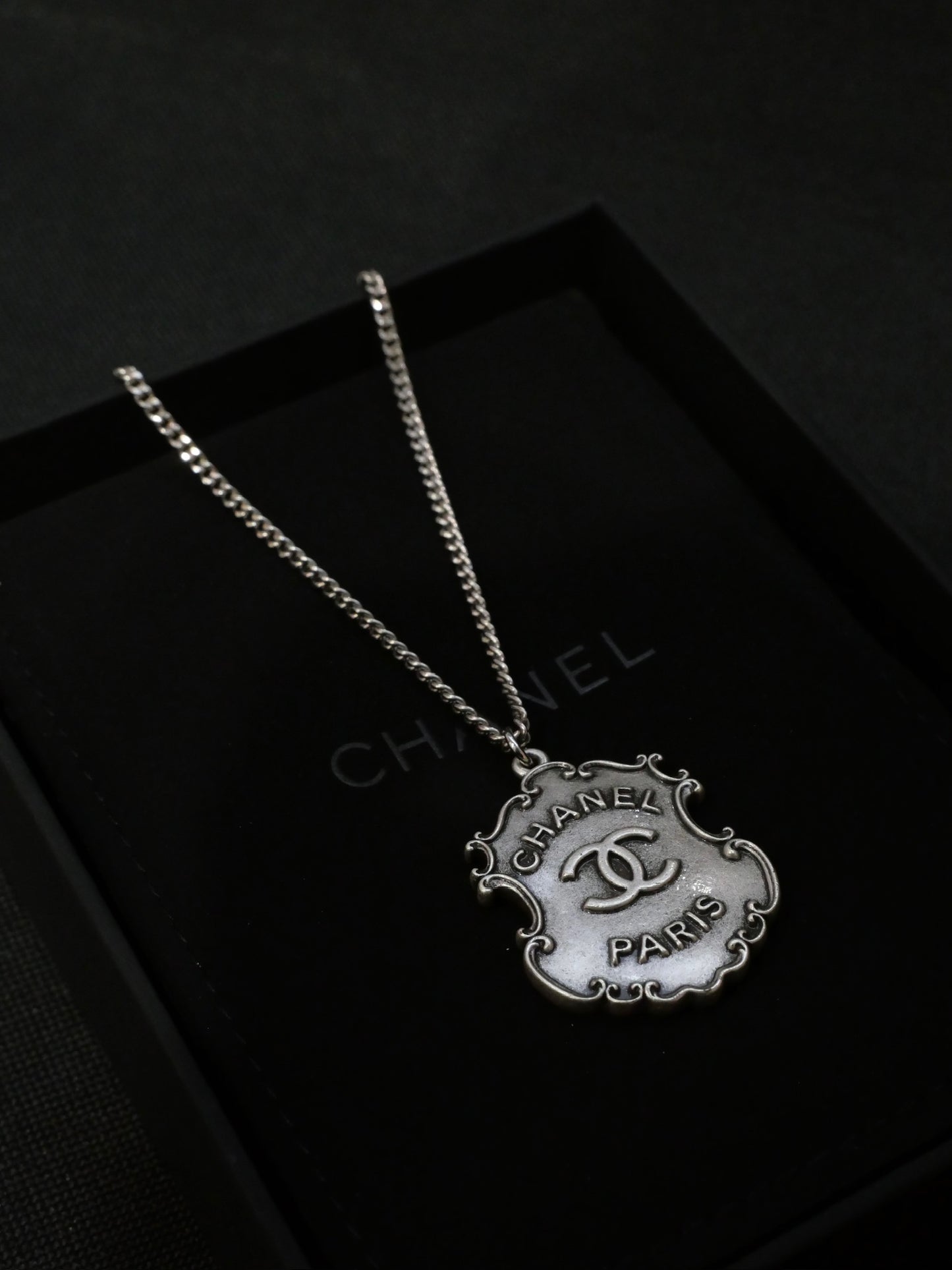 Chanel 2014 Vintage Silver-Tone CC Paris Dallas Medallion Necklace