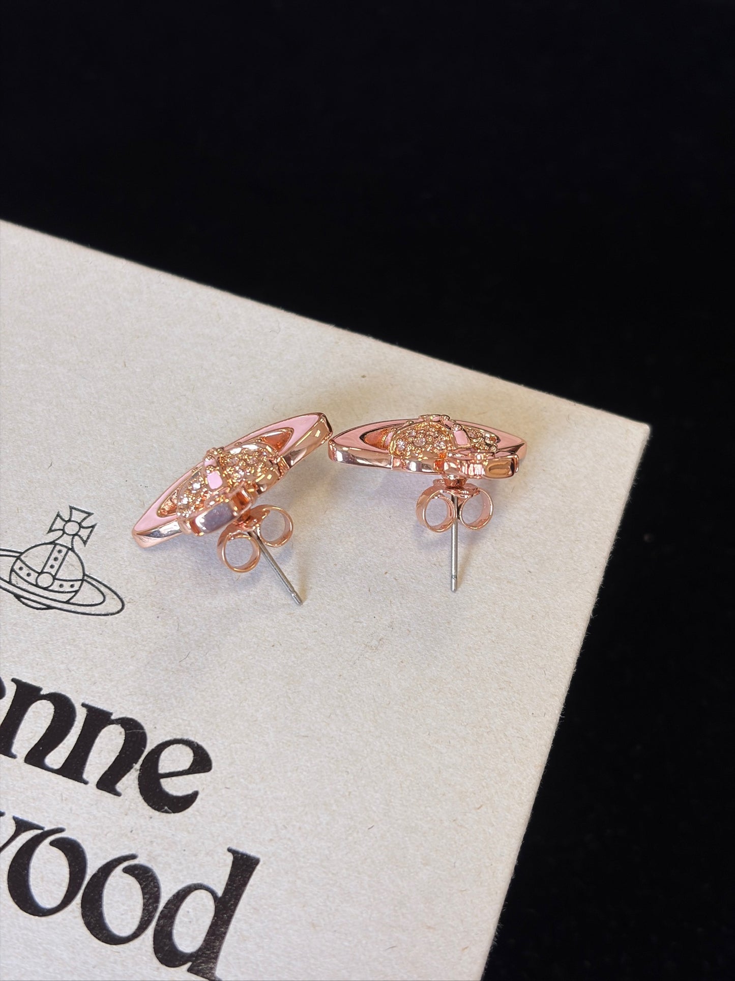 Vivienne Westwood Pink Crystal Orb Stud Earrings – Rose Gold Tone