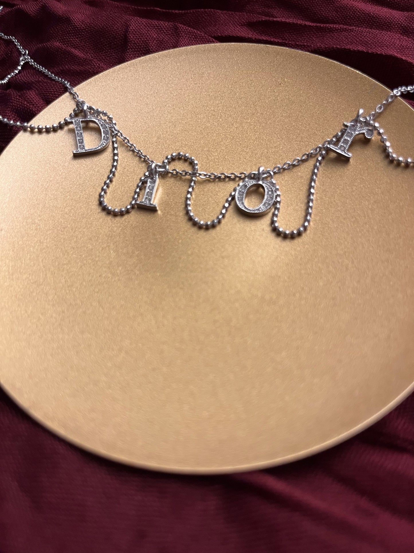 Dior Vintage Silver-Tone Crystal Letter Charm Choker