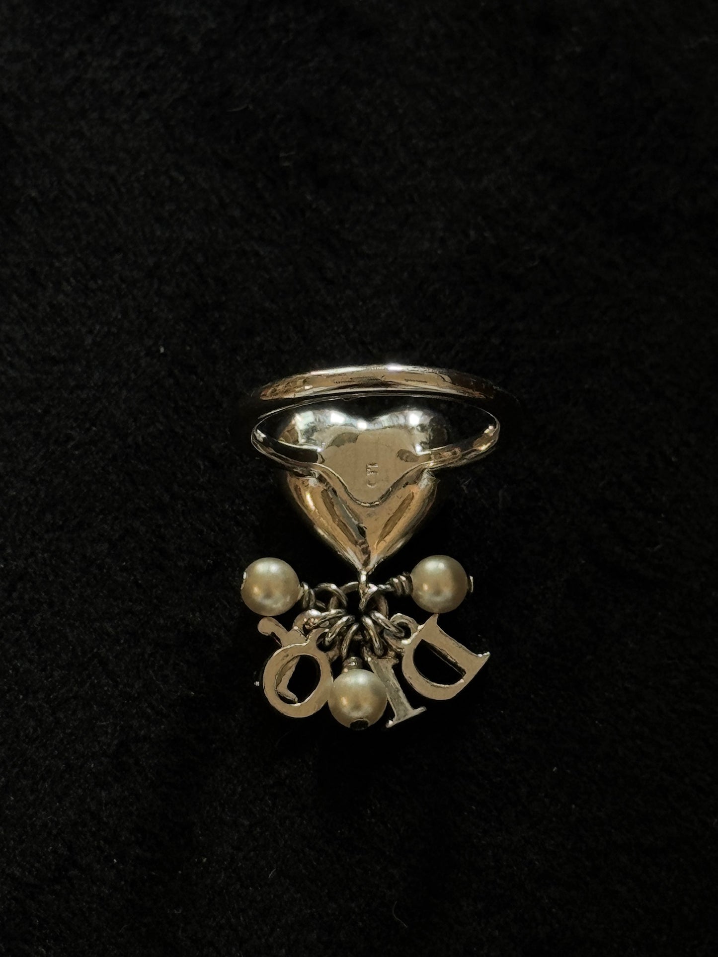 Christian Dior Heart Logo Pearl Charm Ring