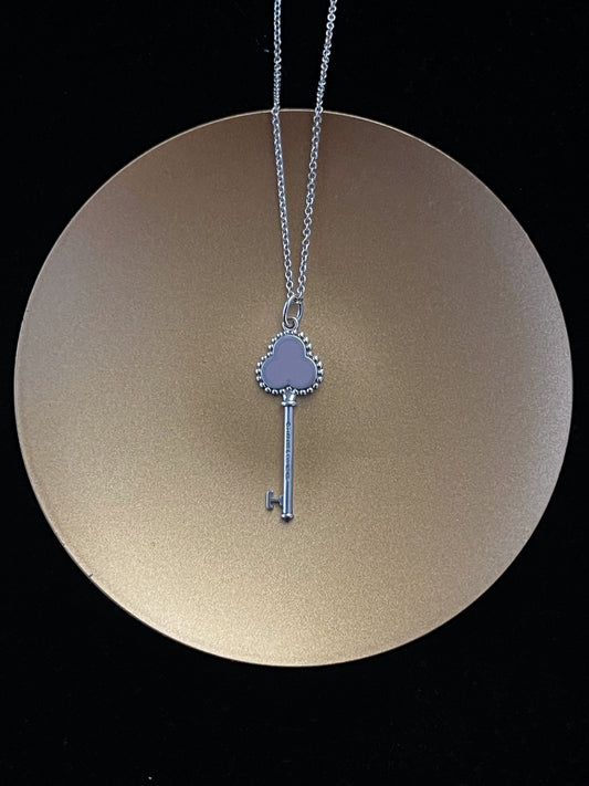 Tiffany & Co. Clover Key Pendant Necklace – Silver Tone