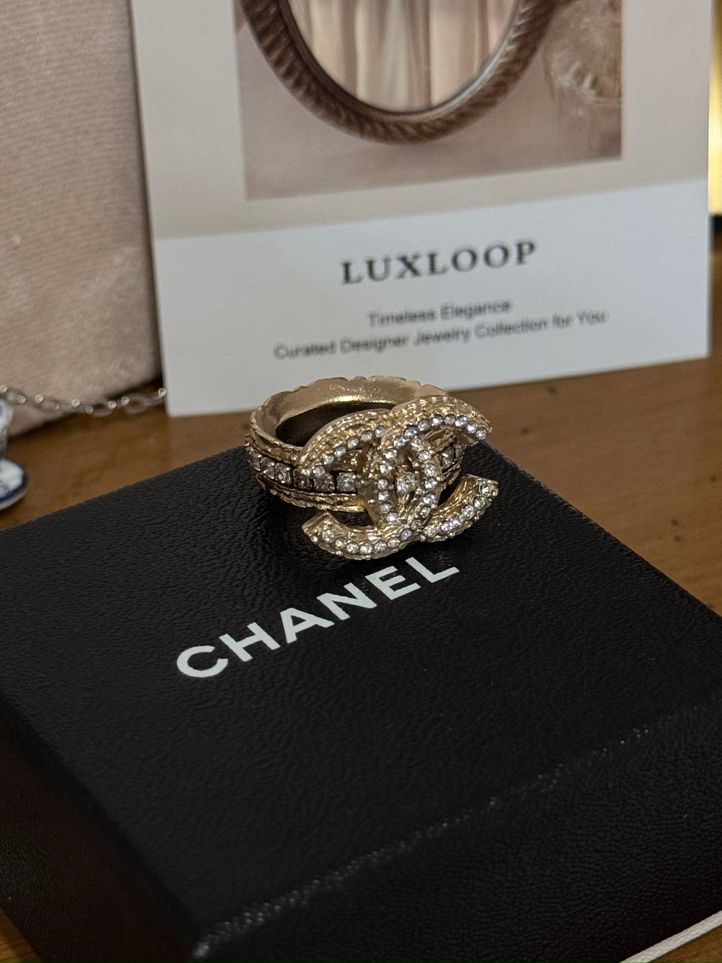 Chanel 2012 Crystal Triple Layered Full Diamond CC Ring
