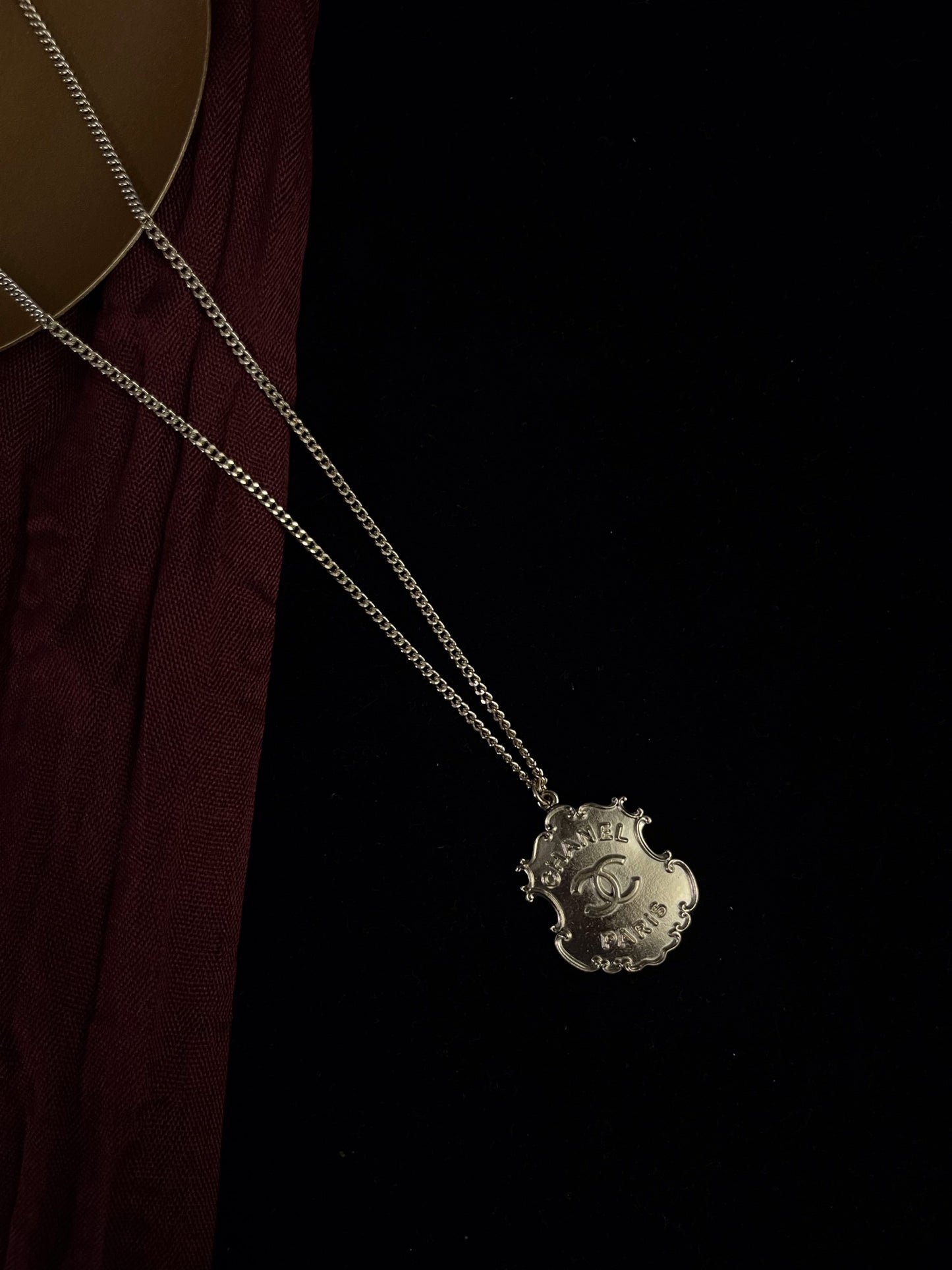 Chanel 2014 Vintage Silver-Tone CC Paris Dallas Medallion Necklace
