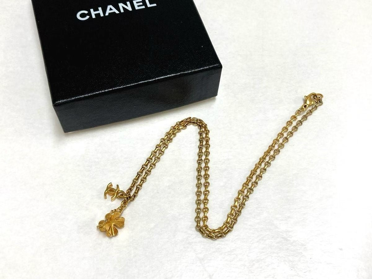 Chanel 2001 Mini Clover 24K Gold-Plated Necklace