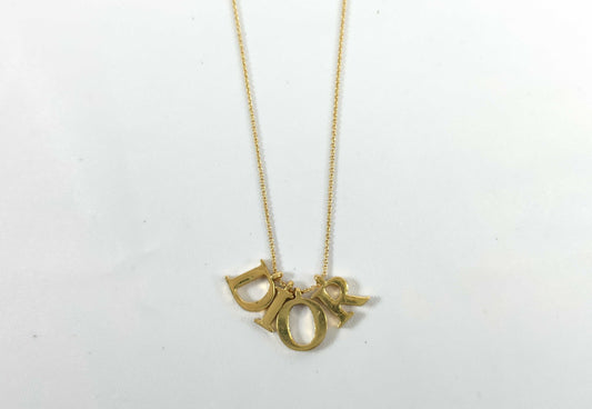 Vintage Dior Logo Letter Necklace – Gold Tone