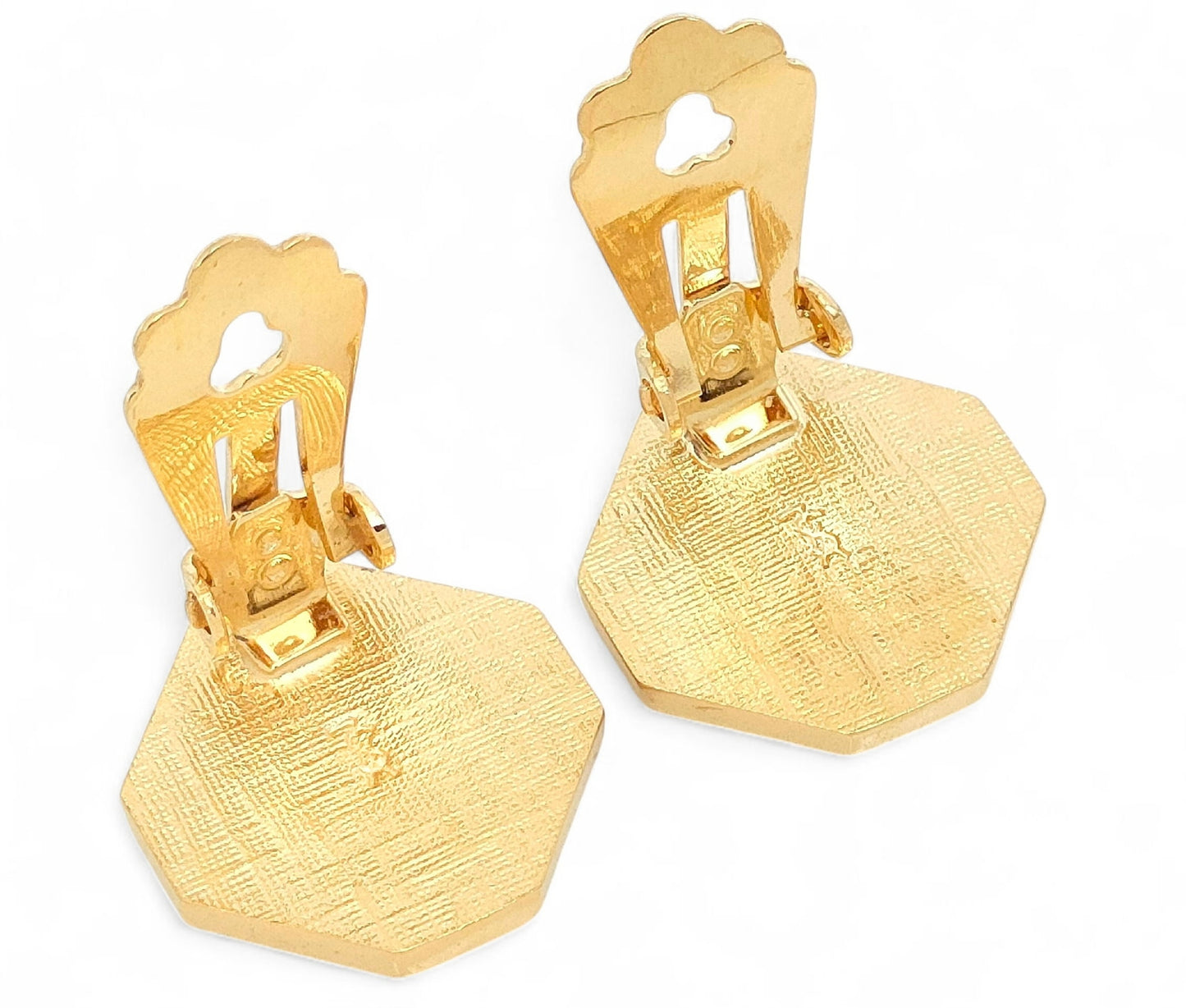 YSL Hexagon Crystal Logo Ear Clips