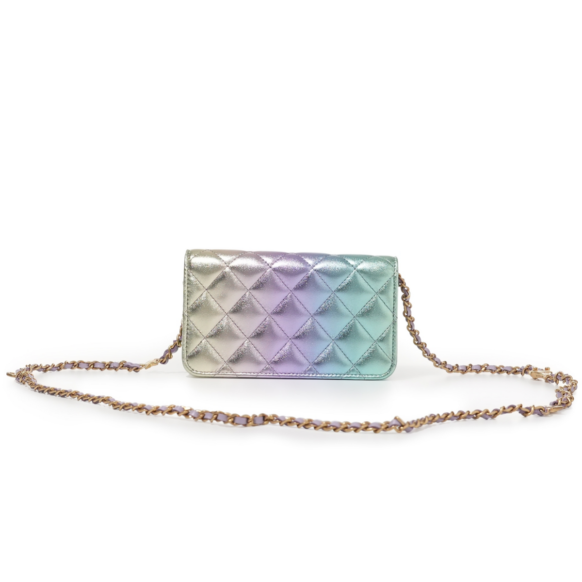 Chanel Rainbow Quilted Lambskin Phone Holder with Chain Gold Hardware, 2023 (Online Exclusive)