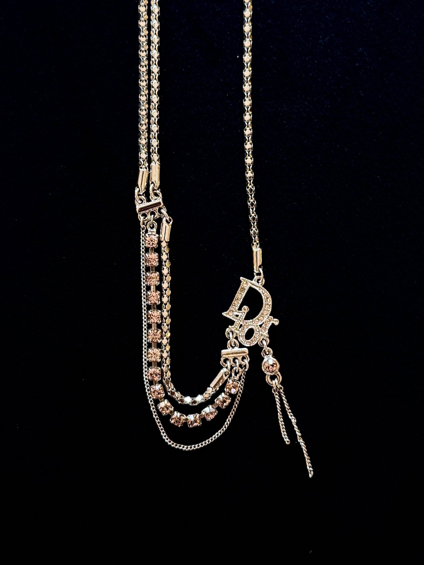 Dior Crystal Logo Multi-Chain Pendant Necklace