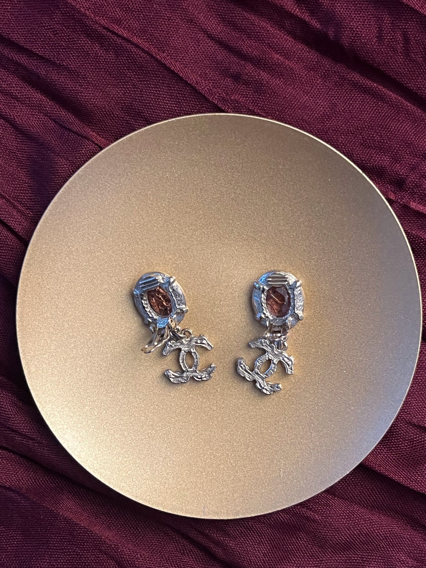 Vintage Chanel 2012 Red Agate Glass Double C Clip-On Earrings