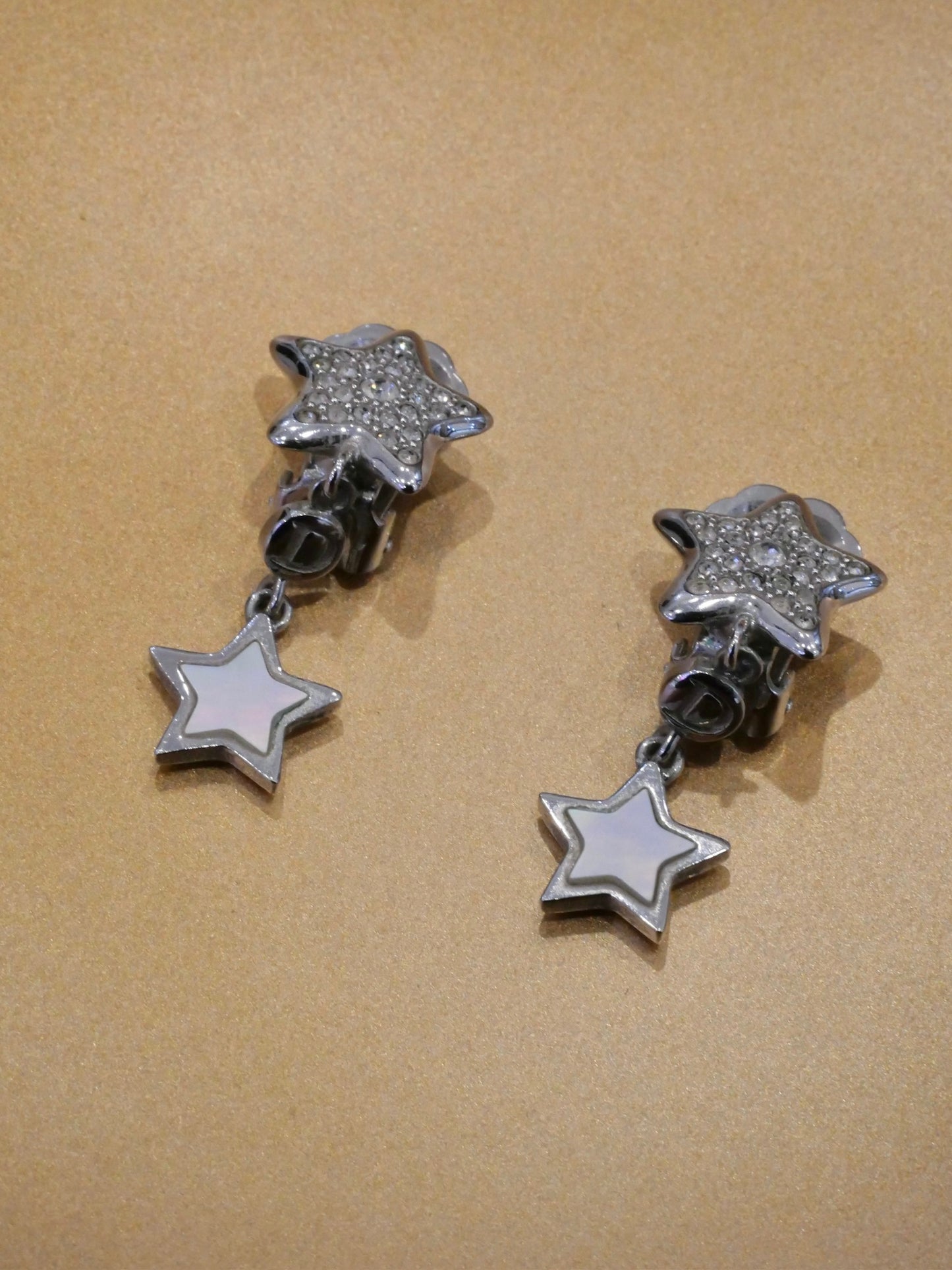 Vintage Dior Crystal Star Drop Ear Clip Earrings