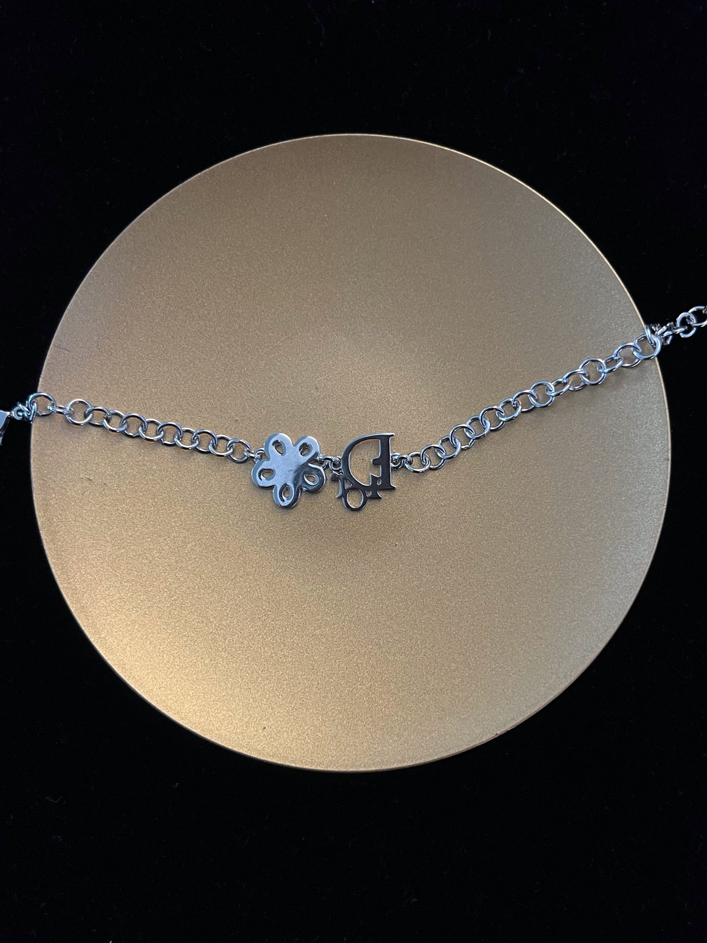 Vintage Dior Flower Logo Charm Bracelet – Silver Tone