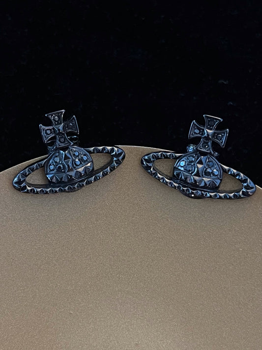 Vintage Vivienne Westwood Black Crystal Orb Stud Earrings
