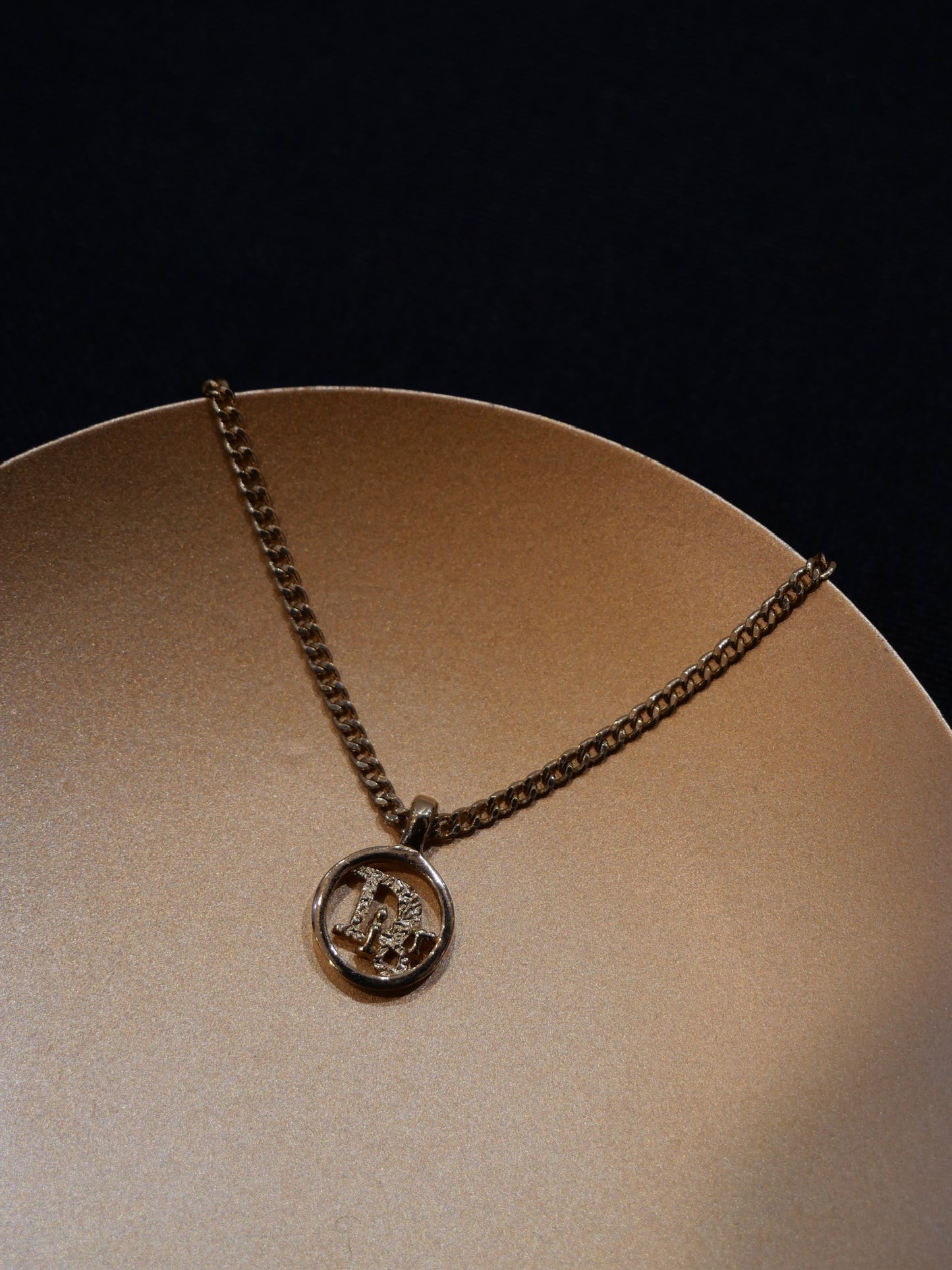 Vintage Dior Gold Logo Round Pendant Necklace