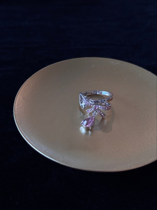 Dior Pink Bow Crystal Drop Ring
