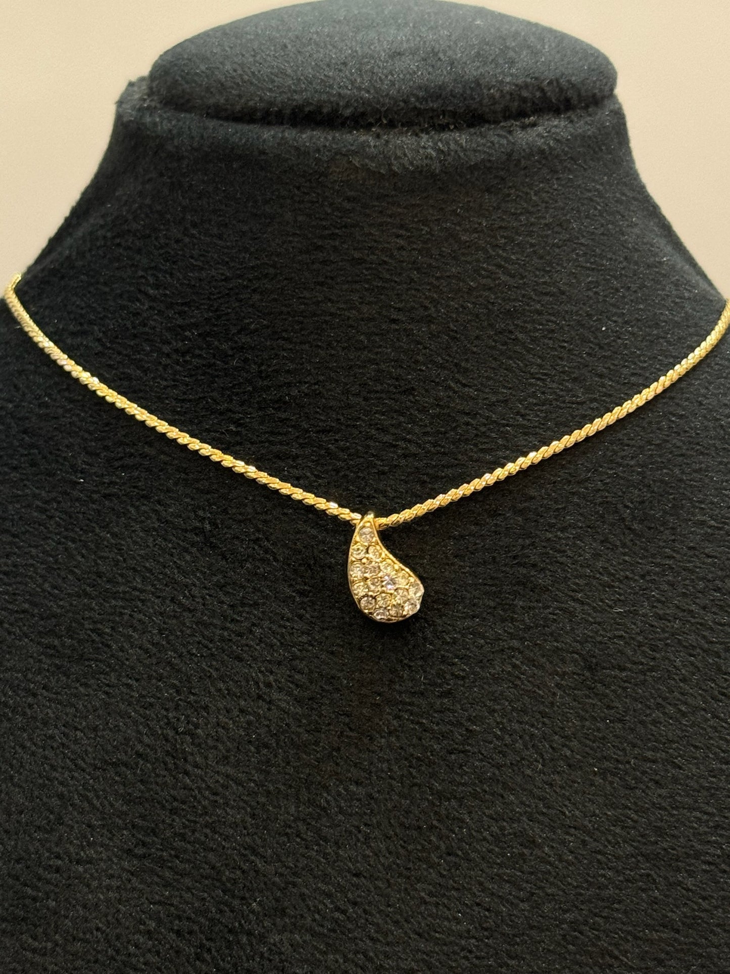 Vintage Dior Crystal Teardrop Gold-Tone Necklace