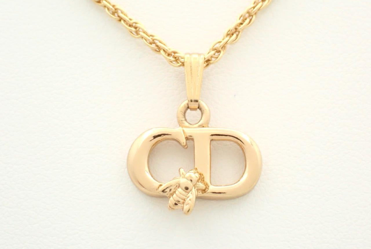 Vintage Dior Gold CD Logo Bee Charm Necklace