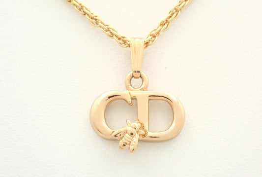 Vintage Dior Gold CD Logo Bee Charm Necklace