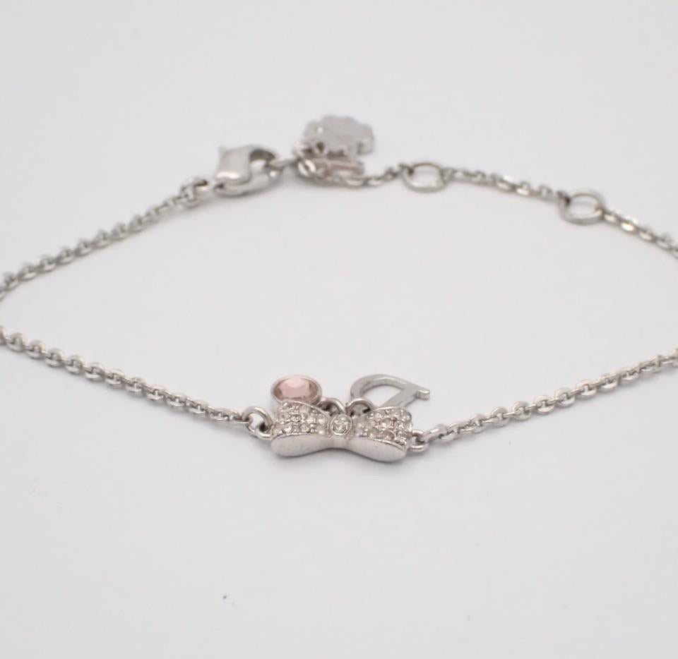Vintage Dior Silver Bow Pink Crystal “D” Bracelet