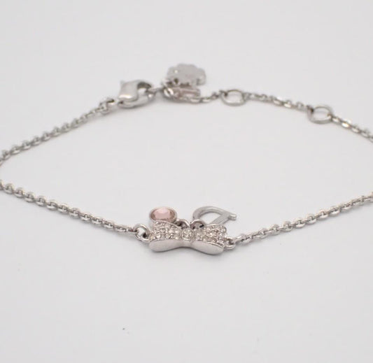 Vintage Dior Silver Bow Pink Crystal “D” Bracelet