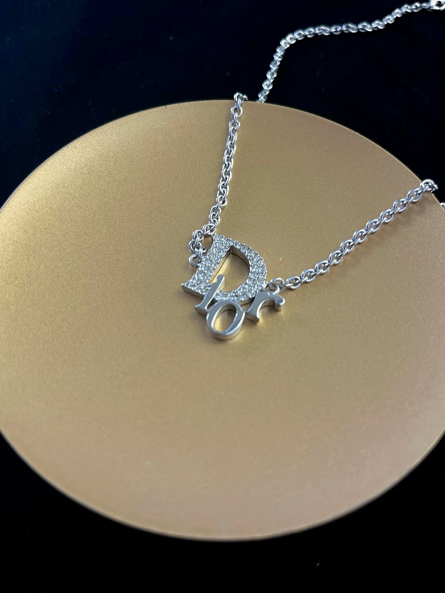 Vintage Dior D Logo Crystal Choker (Silver Tone)