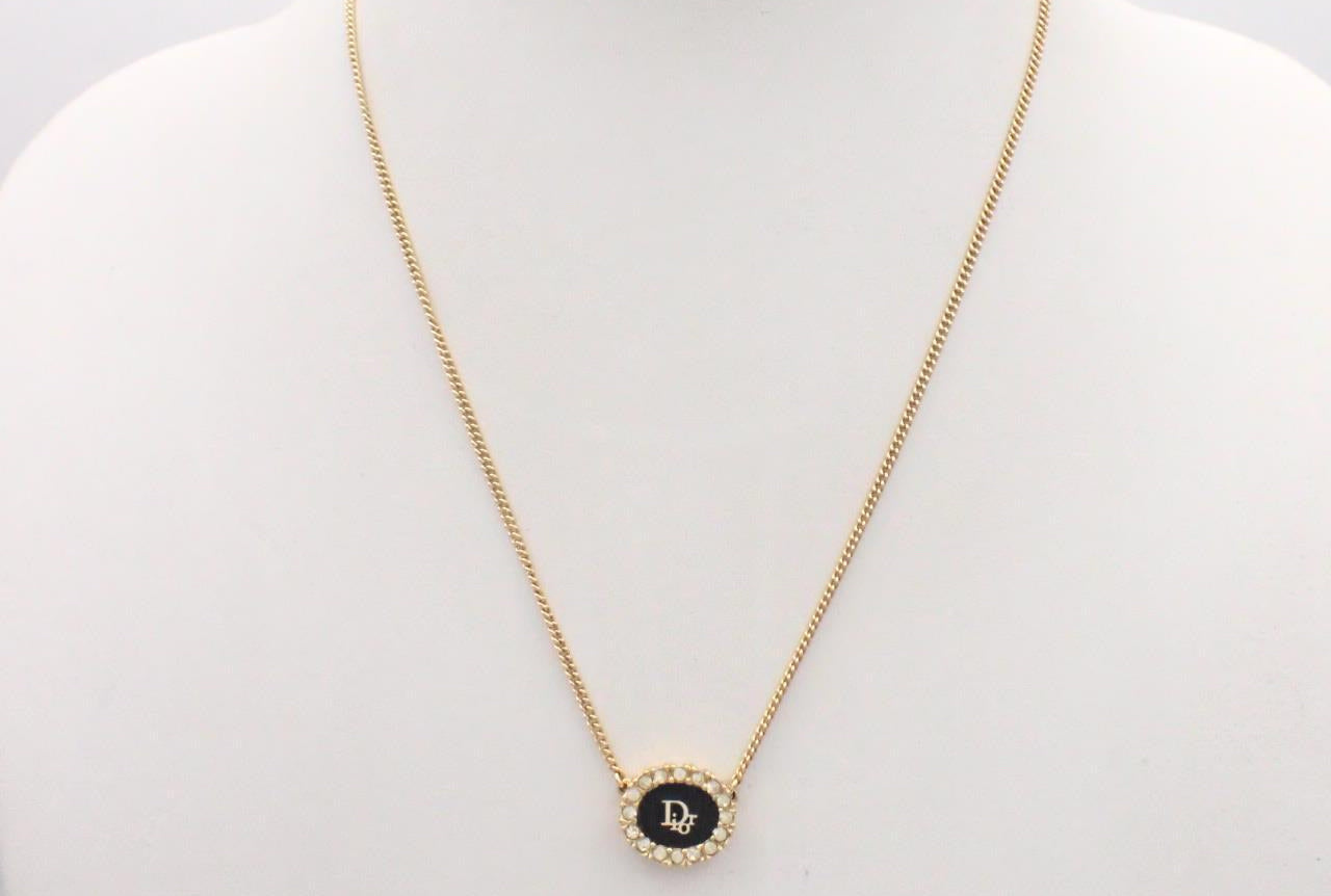 Dior Crystal Halo Logo Medallion Necklace