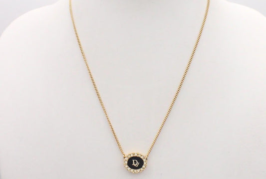 Dior Crystal Halo Logo Medallion Necklace