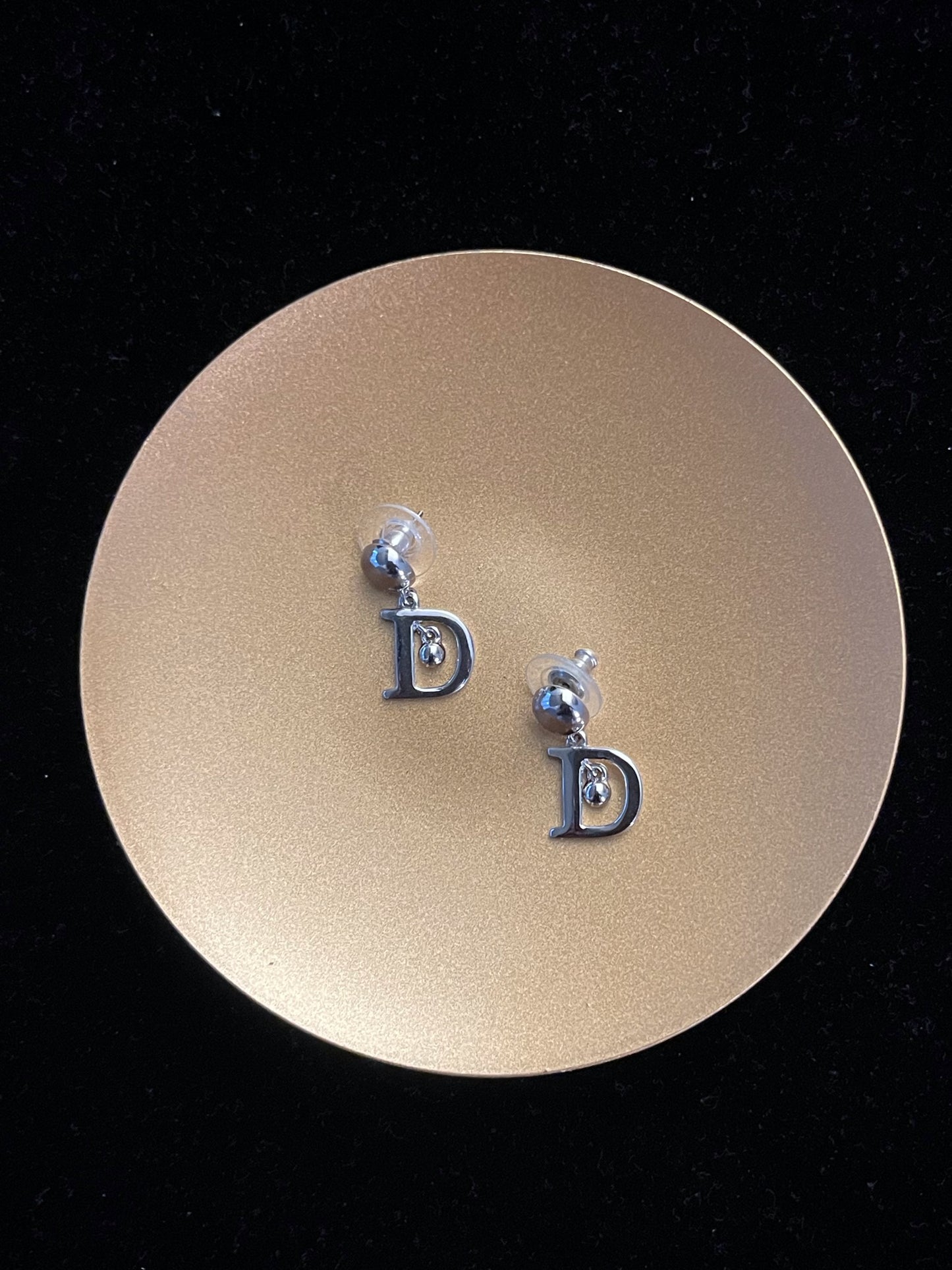 Vintage Dior Silver “D” Logo Drop Earrings