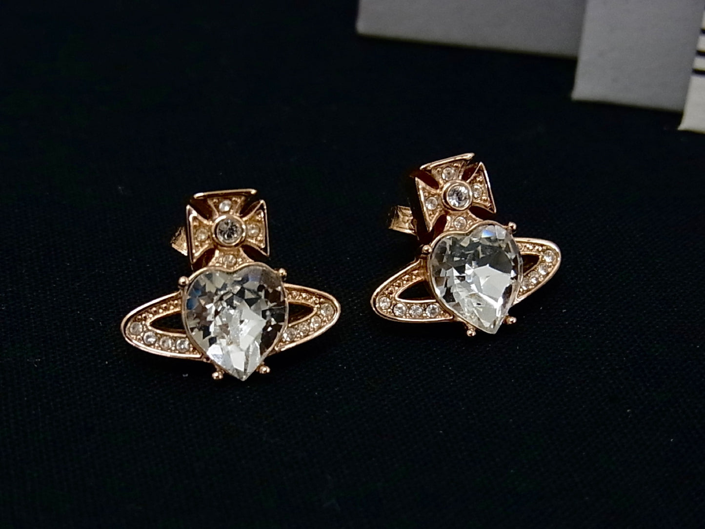 Vintage Vivienne Westwood Crystal Heart Orb Stud Earrings – Rose Gold Tone