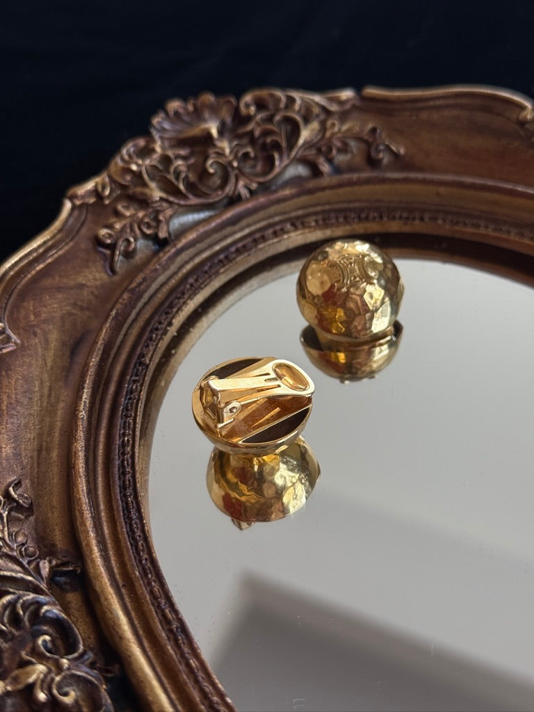 Celine Vintage Hammered Dome Clip-On Earrings