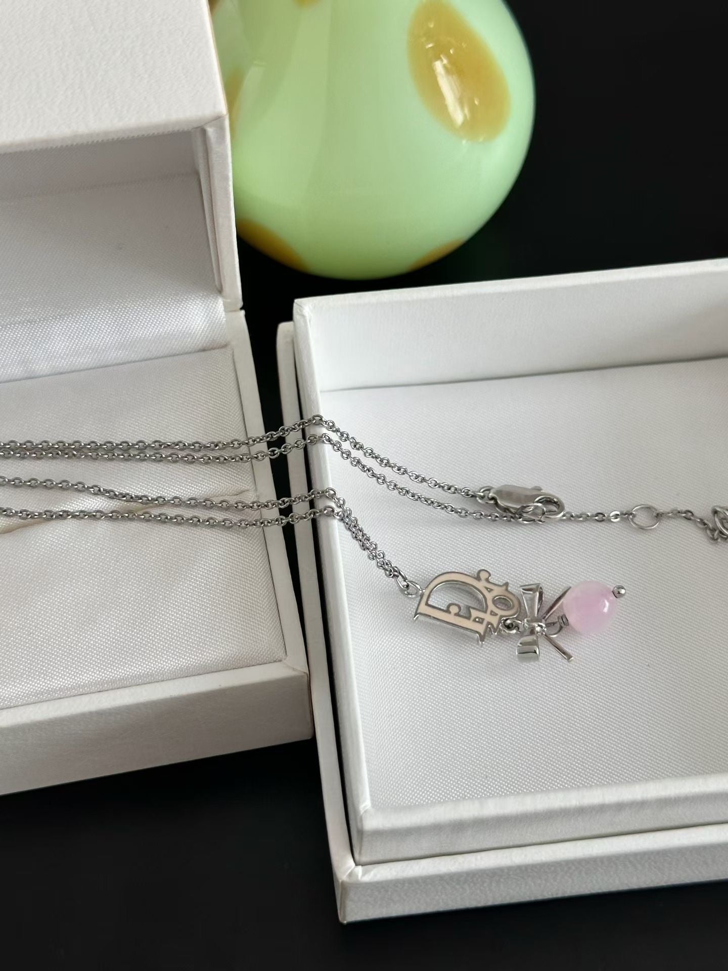 Dior Silver-Tone Logo Bow Pendant Necklace