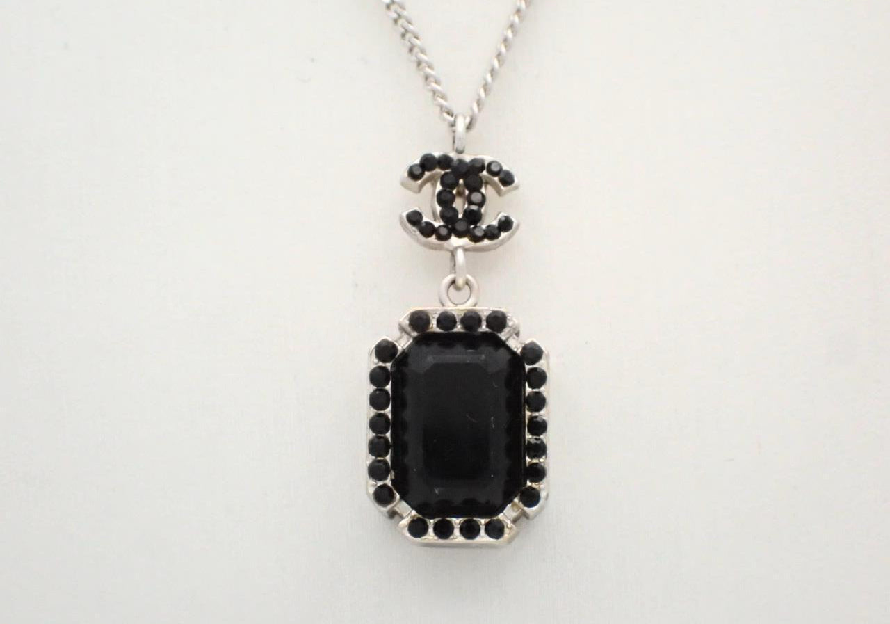 Chanel Black Crystal CC Pendant Necklace