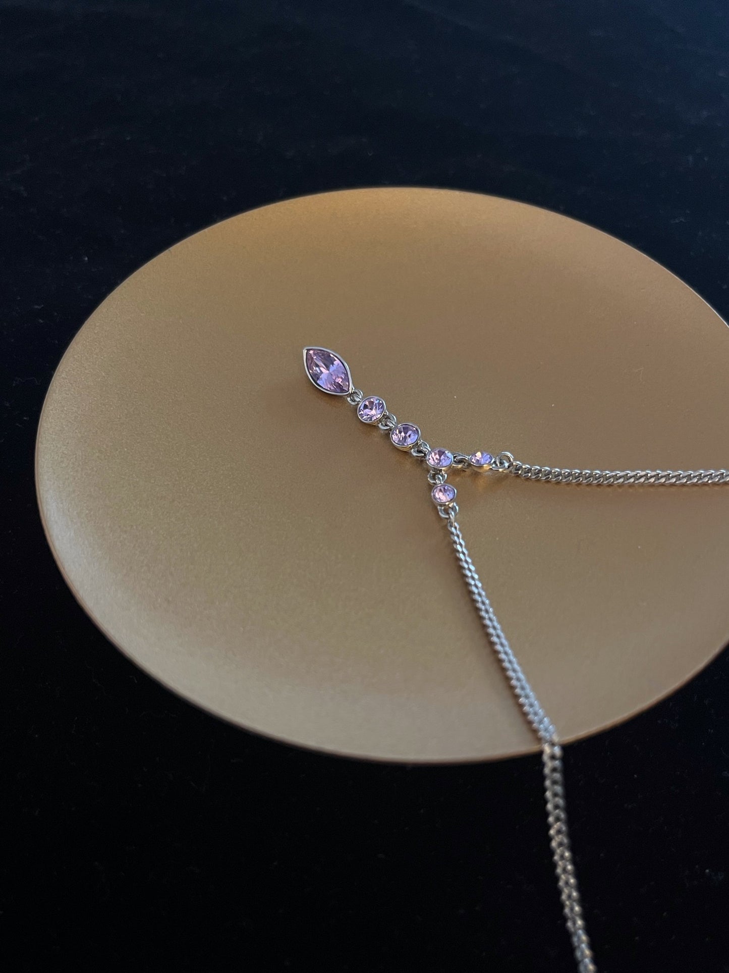 Vintage Givenchy Lavender Crystal Drop Necklace – Silver Tone