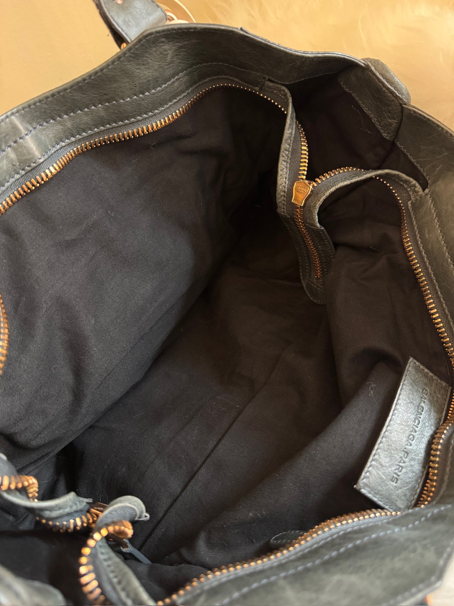 Balenciaga East West City Dark Grey Distressed Leather Handbag