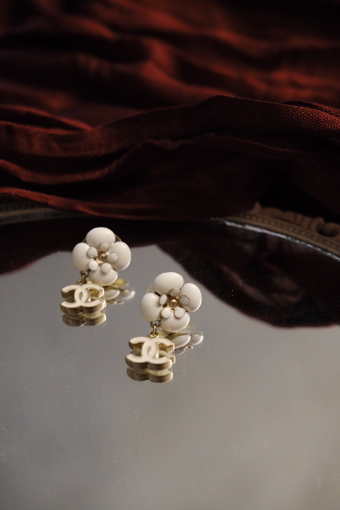 Chanel 2006 Vintage Camellia CC Drop Earrings