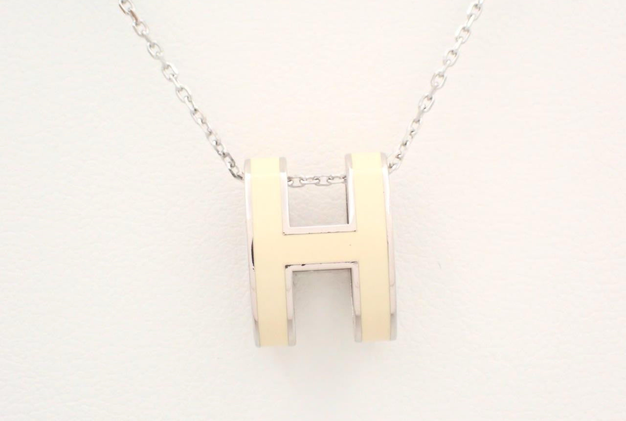 Hermès Large Pop H Necklace in Silver & White