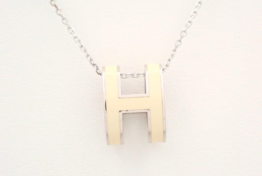 Hermès Large Pop H Necklace in Silver & White