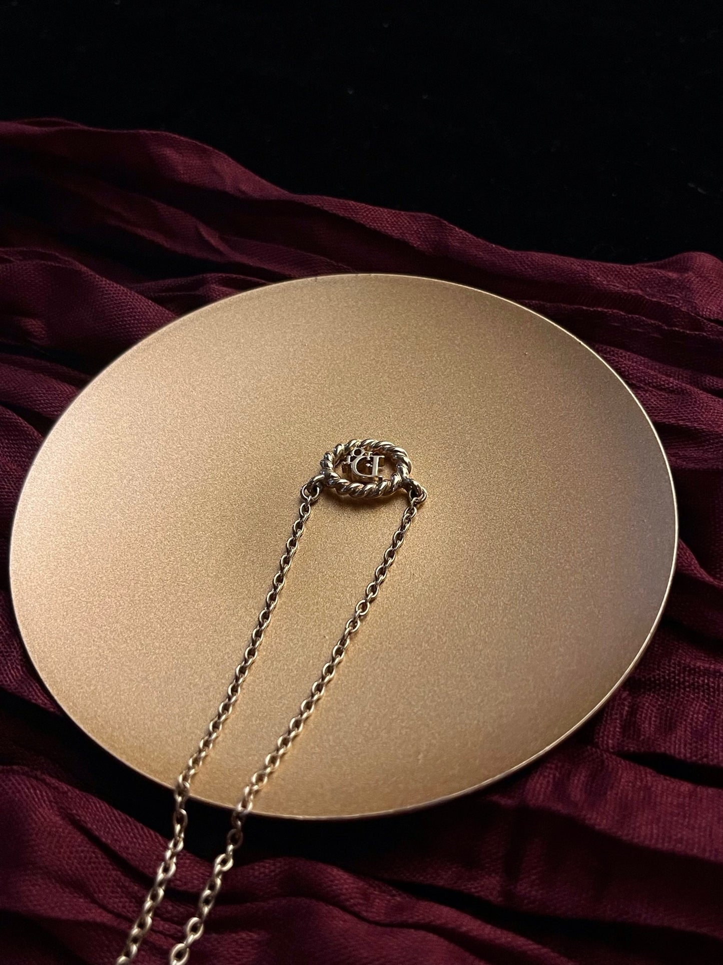 Vintage Dior Gold Rope-Frame Logo Pendant Necklace